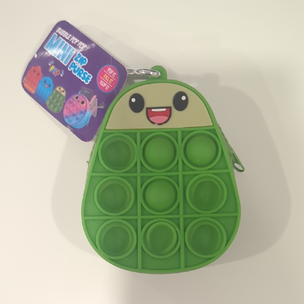 Bubble Pop Mini Zip Coin Purse Avacado Fidget Toy Kids Green NWT